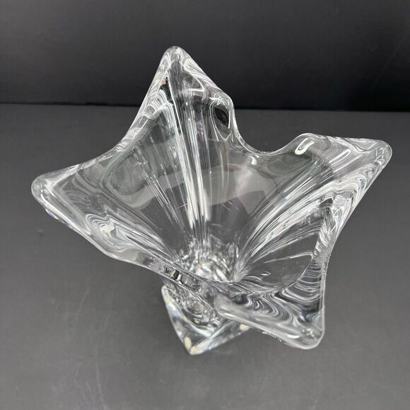 Vintage Cofrac Art Verrier France HEAVY Clear Crystal Centerpiece Vase 10" - Picture 5 of 11